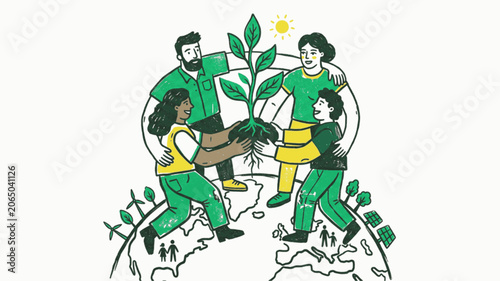 Authentic Raw Human Touch Environmental Conservation Movement Vector Art, 