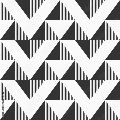 Abstract vector triangles seamless pattern. Striped half triangles pattern. Modern stylish texture. Geometric ornament. Monochrome geometric triangles background.