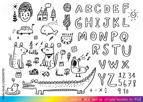 Collection of hand drawn cute doodles,Doodle children drawing,Sketch set of drawings in child style,Funny Doodle Hand Drawn,Page for coloring, cute animal hand drawn, cute Doodle