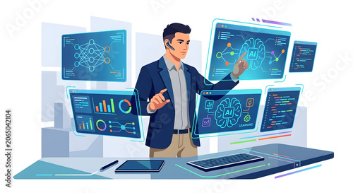 Artificial Intelligence Engineer Working on Advanced Software and Neural Networks