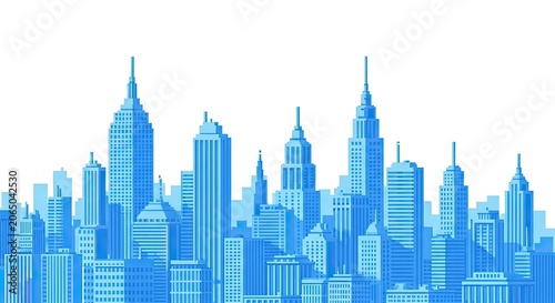 Layered blue skyscraper skyline vector illustration.