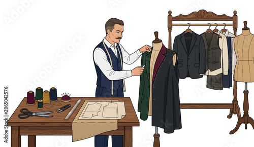 Professional Tailor Measuring Fabric and Crafting Bespoke Garments