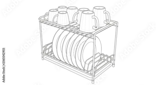 Line art illustration of a double decker dish rack.