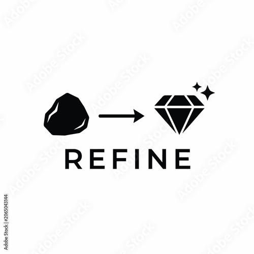 Foto Rough stone transforming into a cut diamond a black silhouette illustration on a