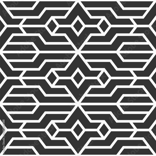 Abstract seamless vector geometric pattern. Regularly repeating geometric ornament. Flat design pattern. Black and white stylish texture. Repeating geometric tiles pattern.