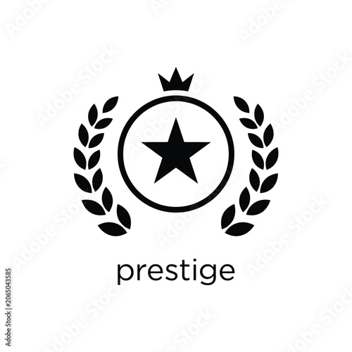 Fotografija Circular emblem with star and laurel wreath silhouette on a white background a s