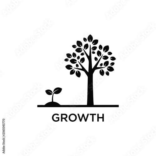 Tableau sur toile Black silhouette of a tree and seedling on a white background representing botan
