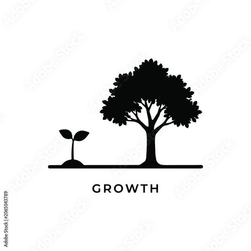 Bild auf Leinwand Black silhouette of a tree and seedling on a white background represents botanic