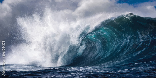 Obraz na płótnie Powerful tropical ocean wave breaking with white sea spray crashing breaking spl