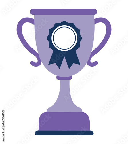 Purple trophy cup icon with award ribbon flat vector illustration
