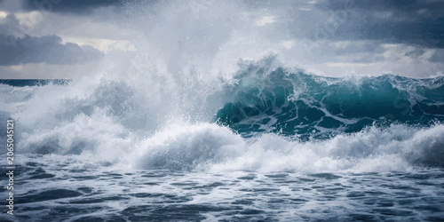 Photos Turbulent ocean wave crashing and dissolving into white sea foam with crashing s