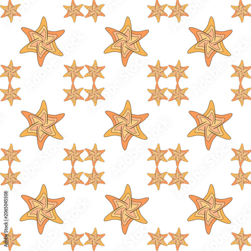 Orange Geometric Floral Seamless Pattern on Black Background, Decorative Repeat Surface Design for Fabric, Wallpaper and Wrapping Paper