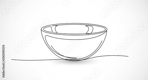 Minimalist continuous line drawing of a simple glass bowl.