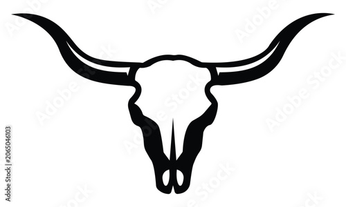 Black longhorn bull skull silhouette flat vector icon illustration