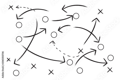 Fotografi Hand drawn football tactics diagram, soccer strategy play with arrows, player mo