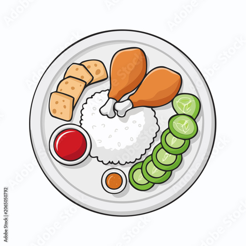 Cartoon Fried Chicken Meal with Rice and Sides