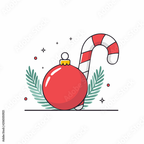 Christmas Ornament and Candy Cane Illustration
