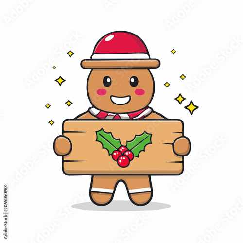 Cute Gingerbread Man Holding a Christmas Sign
