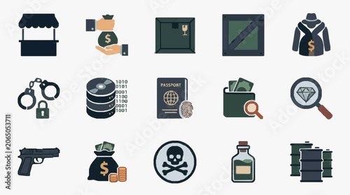 Slika na platnu Symbolic Icons of Crime and Security.