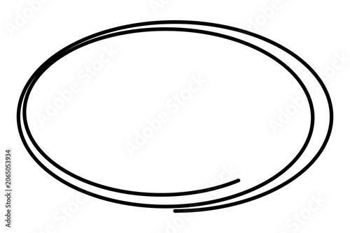 Black hand drawn oval circle outline isolated on white background