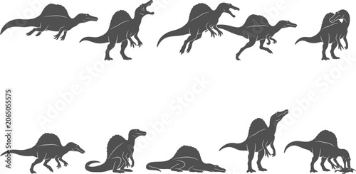Canvastavla Collection of spinosaurus dinosaur silhouettes in various poses on transparent b
