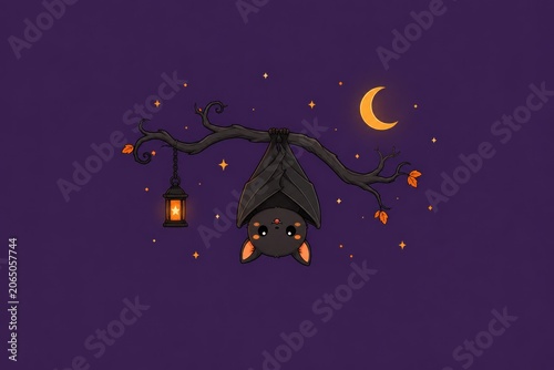 Cute pastel Halloween celebration illustration with spooky decorations, pumpkins, and characters.