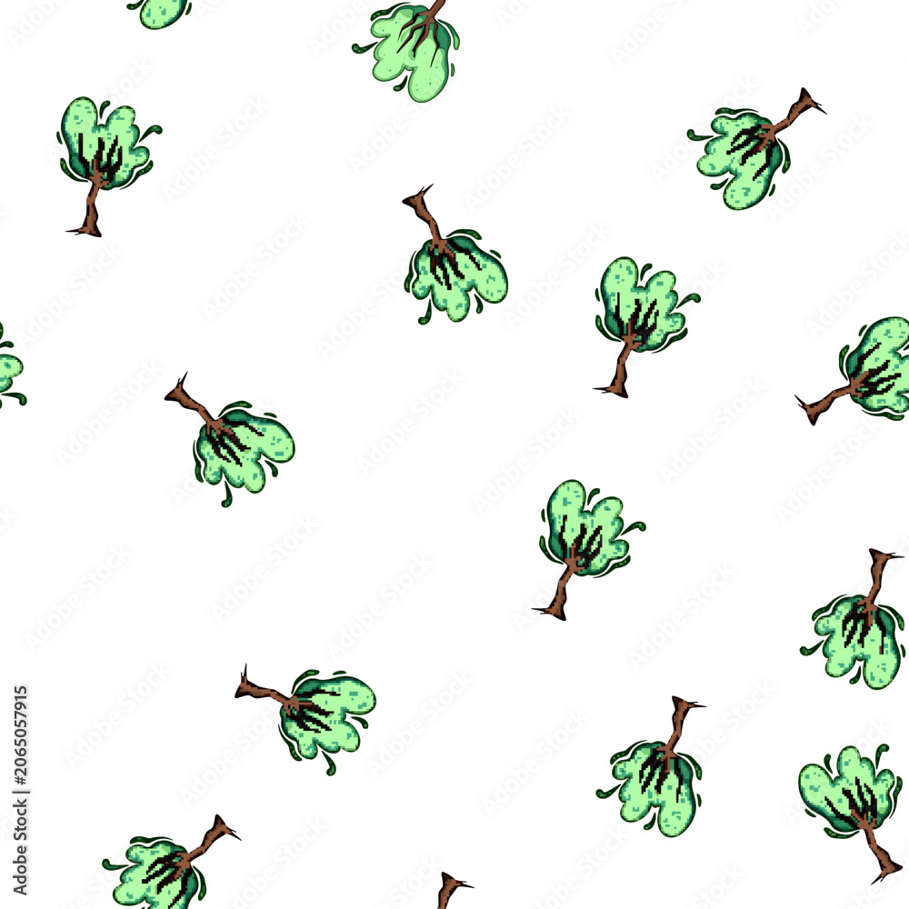 Naklejka premium pattern Fantasy magic tree illustration showing vibrant green foliage with swirling energy and a brown, gnarled trunk, symbolizing nature, growth, and enchantment
