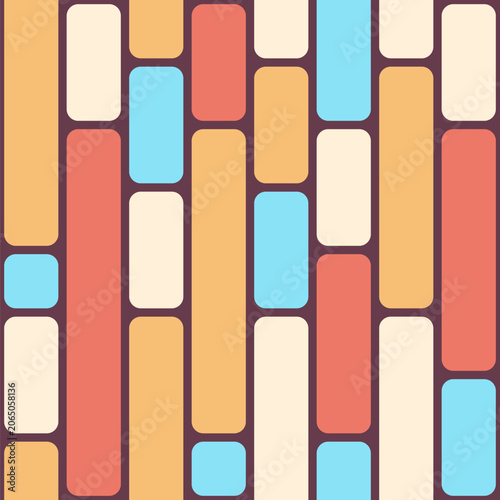Seamless vector color pattern. Rectangles with rounded corners. Background with simple filled shapes. Vector pastel color geometric background. Pattern design for cloth, textile, background.