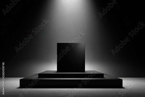 Minimalist and Modern Podium Floating black empty podium negative space design monochrome backdrop sleek and sophisticated product focus