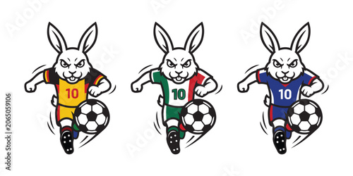 Cartoon Angry Soccer Rabbits Playing Football Vector