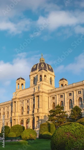 Vienna Austria time lapse city skyline at Maria-Theresien-Platz (vertical)