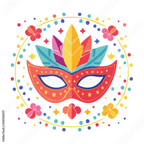Colorful carnival mask with feathers and flowers illustration