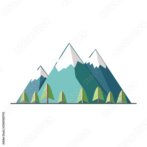 Flat design mountain range with sun vector