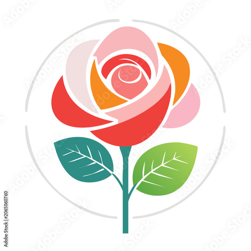 Flat design rose icon with leaves