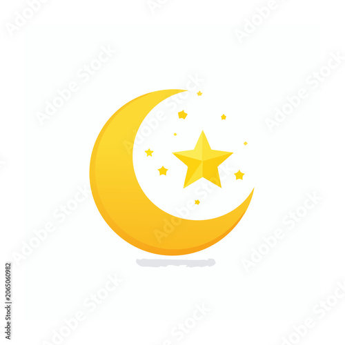 Yellow crescent moon with star icon