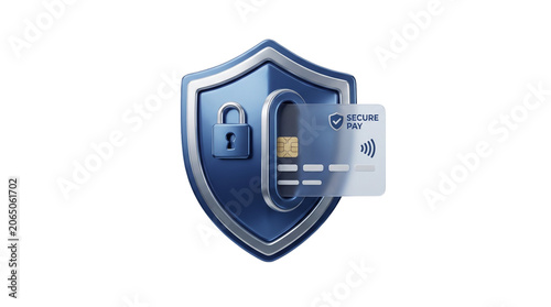 3D Secure Credit Card Payment Shield on Transparent Background