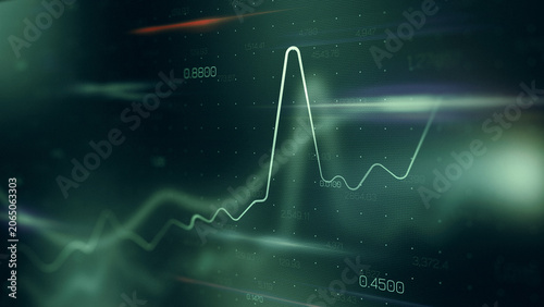 Stock market chart showing trading activity over time with rising and falling trends