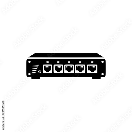 Network Switch with Ethernet Ports Black Glyph Icon Illustration