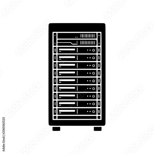 Server Rack Tower Cabinet Black Glyph Icon Illustration with Multiple Rack Units