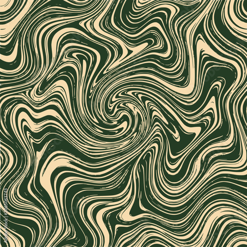 Abstract Swirl Pattern: Cream and Dark Green Marbling Texture Background