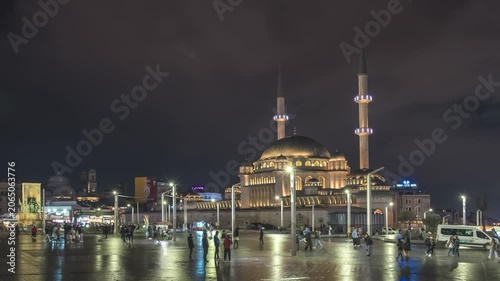 Istanbul Turkiye (Turkey) time lapse night city skyline at Taksim Mosque Camii