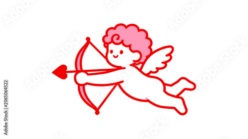 Cute Cupid Angel Character Holding a Bow and Heart Shaped Arrow Illustration for Valentine Day Celebration Graphic Design Element