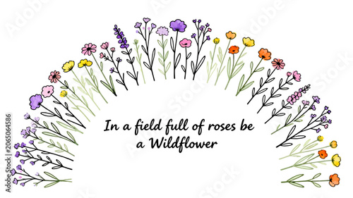 Minimalist Floral Illustration Featuring A Semicircle Arch Of Hand Drawn Wildflowers And Inspirational Typography With A Gentle Botanical Theme