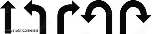 Foto Black direction arrow icon set displays various road signs