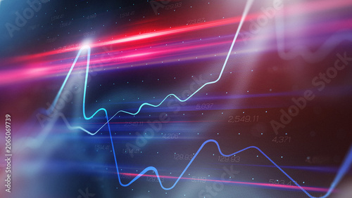Stock exchange trading chart shows price changes and trends over time