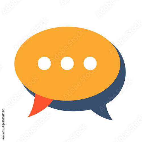 Orange and blue speech bubble icon with red tail