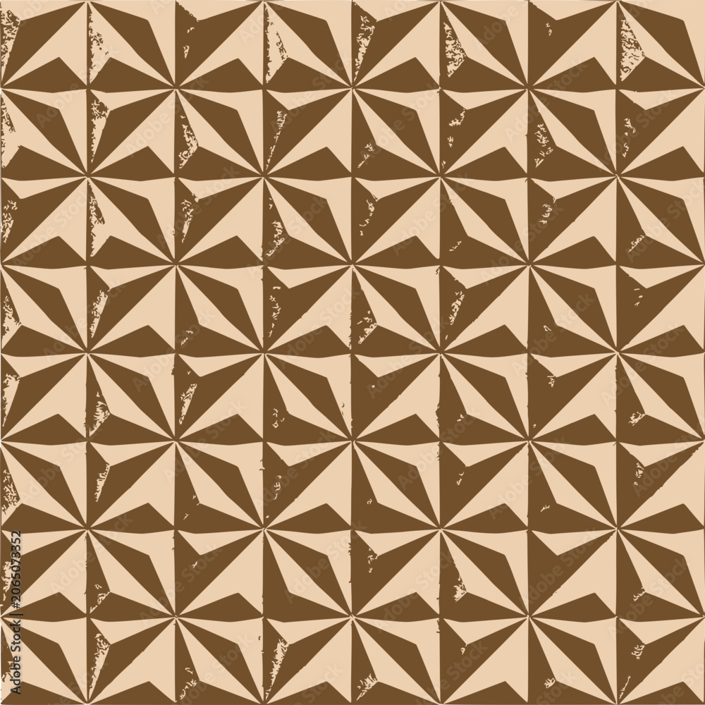 Fototapeta premium Retro Geometric Pattern: Brown Starbursts on Beige Background, Vintage Texture