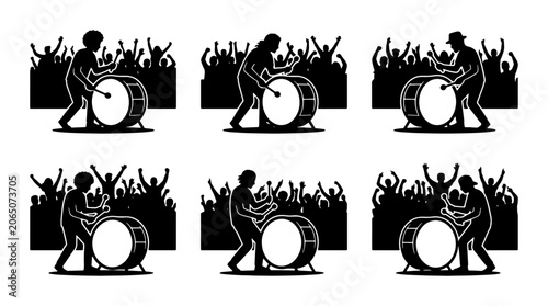 Foto Drummer Silhouette Collection: Live Music Performance, Concert Crowd, Rock Band