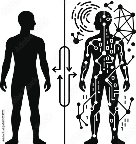 Human to AI Transformation Icon – Artificial Intelligence Evolution Vector Silhouette