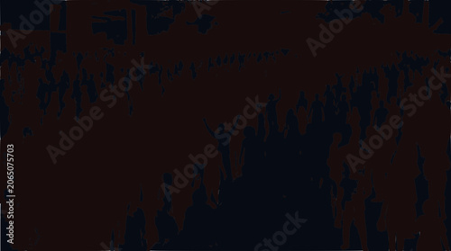 Crowd cheering with arms raised, abstract artistic style, dark tones, energetic atmosphere